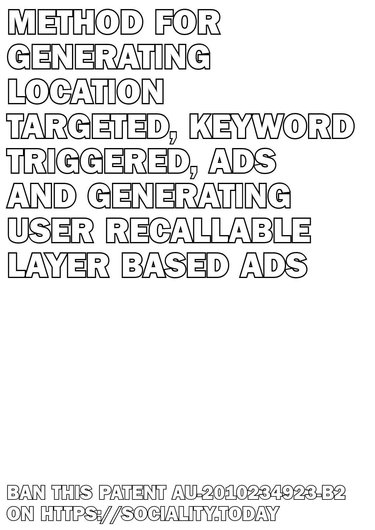 Method for generating location targeted, keyword-triggered, ads and generating user recallable layer-based ads  - AU-2010234923-B2